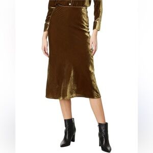 Faherty Women's Stretch Silk Velvet Ina Midi Skirt - Breen - Small - NWT